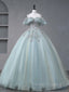 A Line Blue Tulle sequin Lace Long Prom Dress, Blue Lace Sweet 16 Dresses