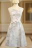 A Line Boat Neck Knee Length Tulle Homecoming Dresses With Applique