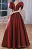 A Line Burgundy Prom Dress Long Satin Prom Dresses