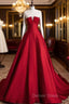 A Line Burgundy Satin Long Prom Dress, Burgundy Long Prom Dresses