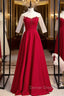 A-Line Burgundy Satin Short Sleeve Appliques Prom Dresses