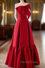 A-Line Burgundy Straples Bow Prom Dresses
