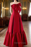 A Line Burgundy Straples Bow Prom Dresses