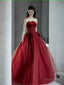 A Line Burgundy Strapless Prom Dress