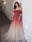 A Line Burgundy Tulle Long Prom Dress, Burgundy Tulle Prom Dresses