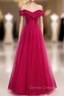 A-Line Burgundy Tulle Off the Shoulder Beading Sequins Prom Dresses