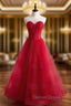 A Line Burgundy Tulle Sweetheart Prom Dresses