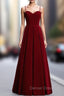 A-Line Burgundy Velvet Spagehtti Straps Pleats Prom Dresses