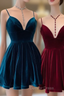 A Line Burgundy Velvet Spaghetti Straps Backless Homecoming Dresses