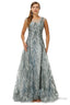 A Line Cap Sleeve Jewel Appliques Lace Floor Length Prom Dresses