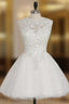 A Line Cap Sleeves Short Mini Organza Crystals Open Back Cocktail Dresses