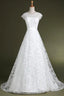 A Line Cap Sleeves Sweep Train Lace Wedding Dresses With Sash