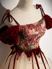 A line champagne long prom Dresses, champagne tulle formal evening Dresses