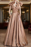 A-line Champagne Satin Bow Prom Dresses