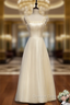 A Line Champagne Tulle Straps Ankle Length Prom Dresses