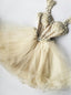 A Line Champagne Tulle Straps Short Homecoming Dresses