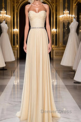 A-Line Chiffon Long Prom Dresses, Sweetheart Neck Chiffon Formal Dresses