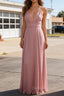 A Line Chiffon Prom Dress Deep V Neck Bridesmaid Dresses Long