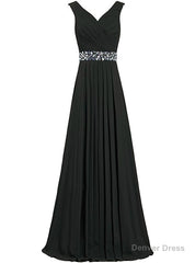 A-Line Chiffon V-neck Floor Length Bridesmaid Dress With Beading