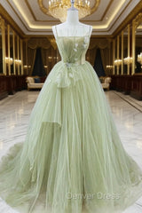 A Line Corset Back Sage Green Tulle Long Dresses