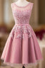 A-Line Crew Knee-Length Tulle Homecoming Dresses With Appliques