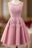 A Line Crew Knee Length Tulle Homecoming Dresses With Appliques