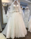 A Line Crystal Beaded Sashes Lace Appliques Long Sleeves Tulle Wedding Dresses