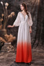 A Line Deep V Neck Long Sleeve Ombre Silk Like Floor Length Prom Dresses