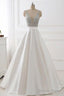 A Line Deep V Neck Sleeveless Open Back Sweep Train Prom Dress Wedding Dresses With Sequins