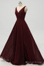 A Line Double V Neck Burgundy Bridesmaid Dresses