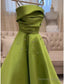 A Line Prom Gowns Elegant Dress Prom Floor Length Christmas Red Green Dresses Sleeveless Spaghetti Strap Satin With Pleats Ruched Crystals