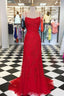 Red Floral Appliques Tulle Mermaid Long Prom Dresses