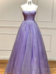 A Line Glitter Tulle Prom Dresses with Pockets