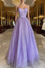A Line Glitter Tulle Prom Dresses with Pockets