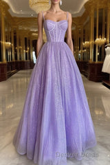 A Line Glitter Tulle Prom Dresses with Pockets