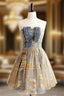 A Line Gold Blue Lace Short Prom Dress, Cute Homecoming Dresses with Beading