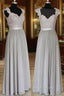 A Line Gray Long Prom Dress, Gray Lace Bridesmaid Dresses