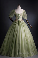 A Line Green Applique Prom Dresses Sweet Tulle Birthday Party Dresses