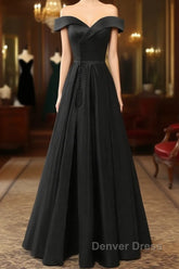 A-Line Green Off Shoulder Long Prom Dresses, Green Formal Evening Dresses