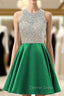 A Line Green Satin Backless Beading Sequins Homecoming Dresses