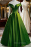 A Line Green Satin Floor Length Prom Dress, Green Long Prom Dresses