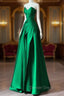 A-line Green Satin Lace-up Floor Length Party Dresses, Green Satin Prom Dresses