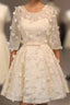 A-Line Half Sleeves Tulle Homecoming Dresses With Appliques