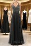 A Line Halter Backless Chiffon Bridesmaid Dresses With Beading
