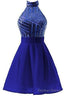 A-Line Halter Short Pink Chiffon Homecoming/Cocktail Dresses With Sequins
