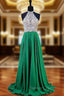 A-line Halter Sleeveless Beaded Floor Length Chiffon Prom Dresses