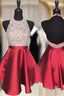 A Line Halter Sleeveless Satin Short Mini Homecoming Dresses With Beading Sequins