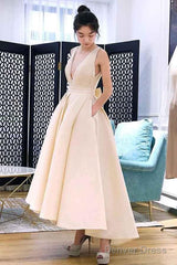 A-Line High Low V Neck Short Prom Dress Homecoming Dress