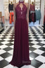 A Line High Neck Lace Long Prom Dress, Lace Prom Dresses