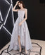 A Line Hight Low Lace Prom Dress, Gray Tulle Homecoming Dresses